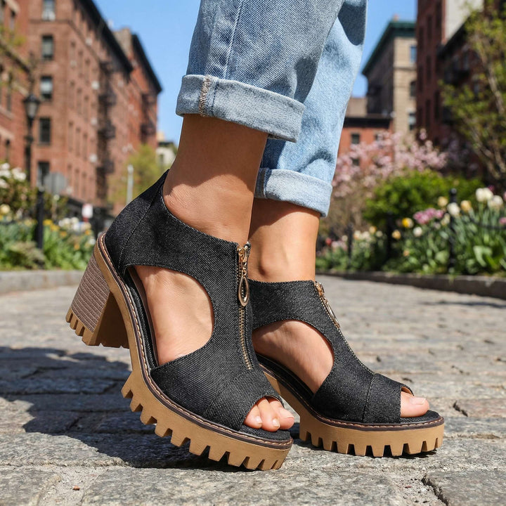 Larissa | Denim Zipper Heels