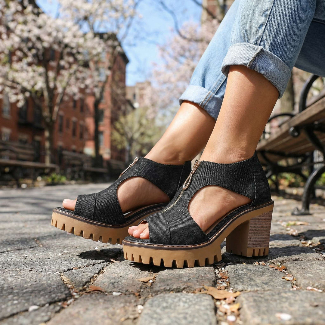 Larissa | Denim Zipper Heels