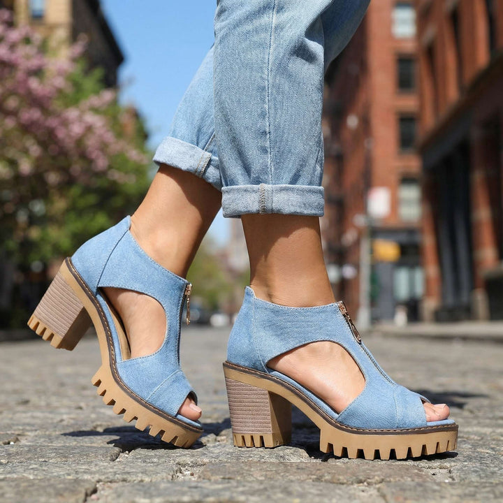 Larissa | Denim Zipper Heels