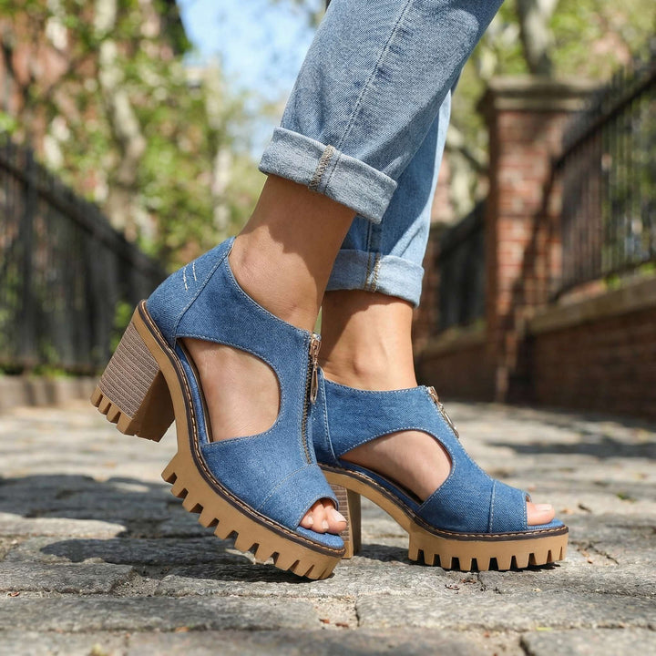 Larissa | Denim Zipper Heels
