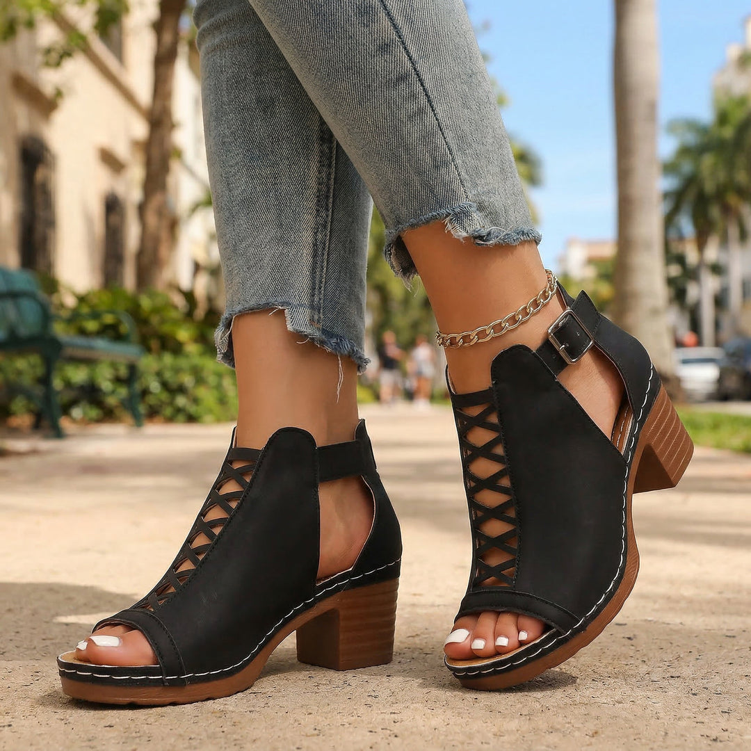 Sabrina | Open Toe Buckle Heels