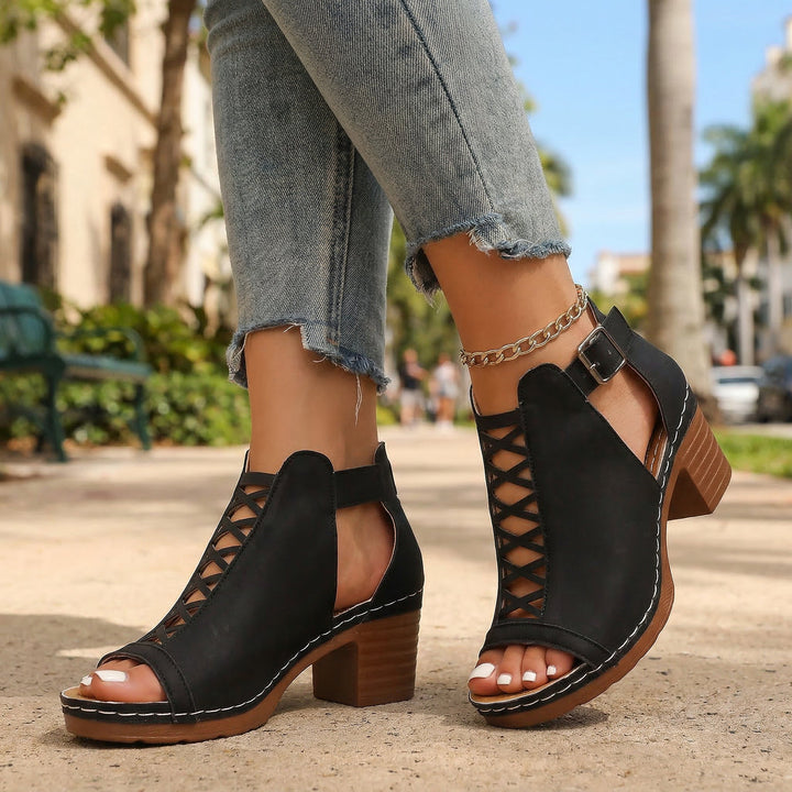 Sabrina | Open Toe Buckle Heels