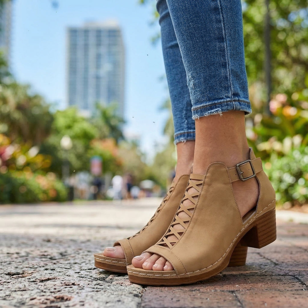 Sabrina | Open Toe Buckle Heels