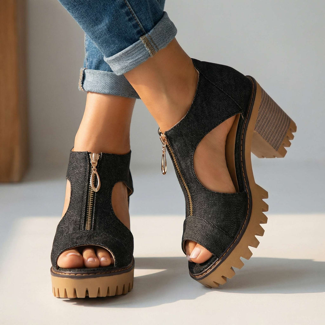 Larissa | Denim Zipper Heels