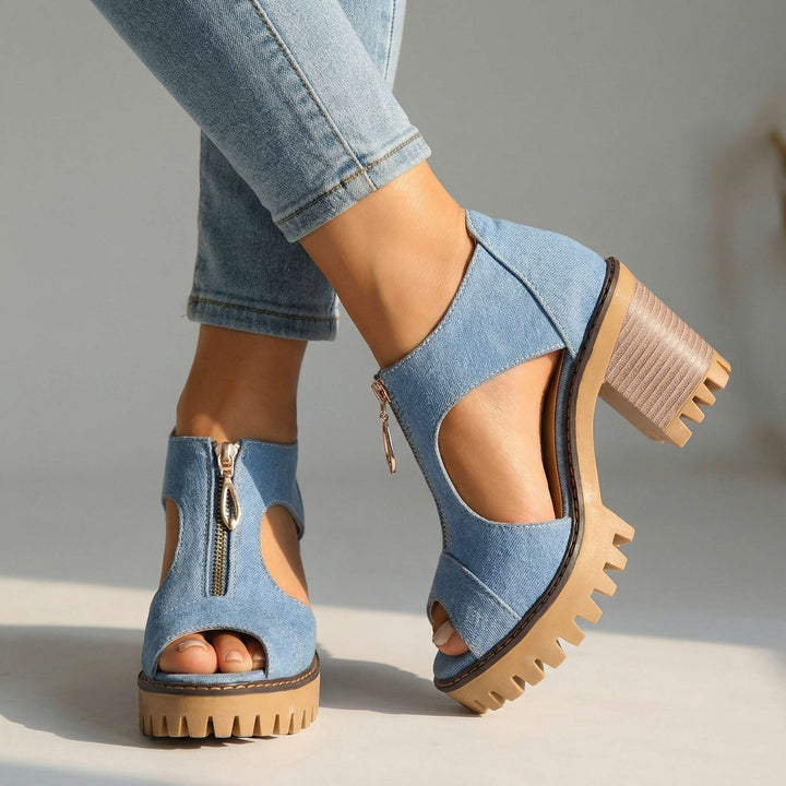 Larissa | Denim Zipper Heels