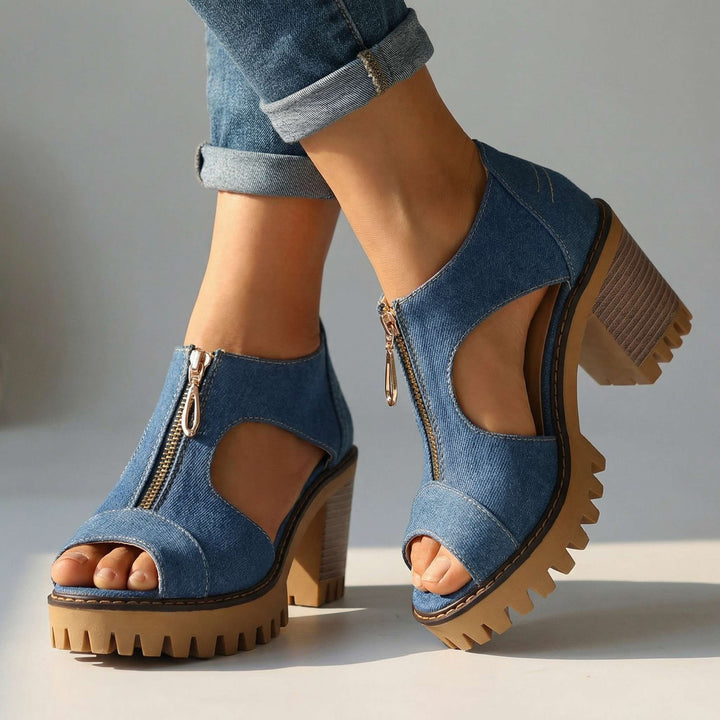 Larissa | Denim Zipper Heels
